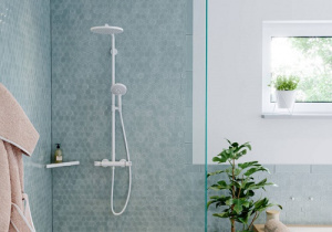 26890700 HG Croma Select S Showerpipe 280 1jet с термостатом и ручным душем Raindance Select S 120 3jet, матовый белый 