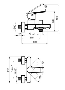 TREYA Смеситель для ванны с коротким изливом черный (AZ-156805024)