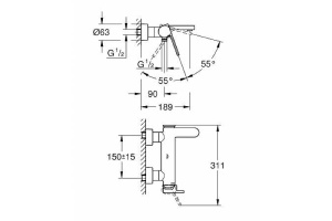 33553003 Смеситель для ванны GROHE Plus, настенный монтаж, 1/2″ 