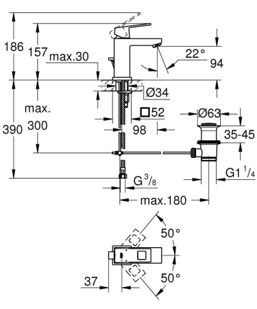 23127000 GROHE Eurocube Смеситель для раковины, с д/к