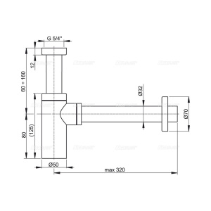 Сифон для умывальника Ø32 DESIGN, цельнометаллический, круглый