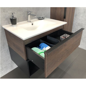 COMFORTY Тумба-умывальник "Франкфурт-75" дуб шоколадно-коричневый с раковиной COMFORTY 75E белая 