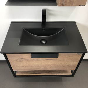 COMFORTY. Тумба-умывальник "Бонн-90" дуб темный с раковиной COMFORTY 90E черная матовая