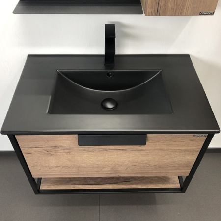 COMFORTY. Тумба-умывальник "Бонн-90" дуб темный с раковиной COMFORTY 90E черная матовая