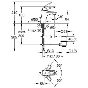 33558LS3 Смеситель для раковины GROHE Eurostyle new с донным клапаном, белая луна