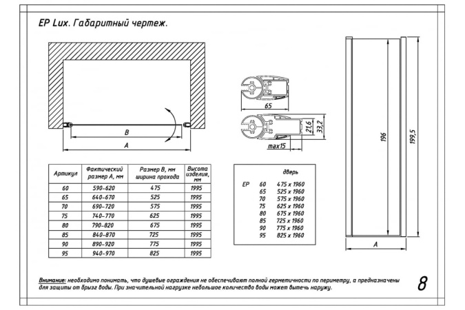 Дверь в душевой проем   EP luxe 70 07 10 правое