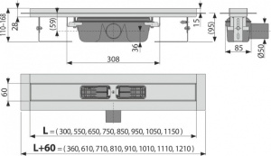APZ6-950 Professional ВОДООТВОДЯЩИЙ ЖЕЛОБ С ПОРОГАМИ ДЛЯ ЦЕЛЬНОЙ РЕШЕТКИ (сталь)