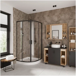 Душевое ограждение NG-6805-08 BLACK  (90*90*190) трапеция, распашная