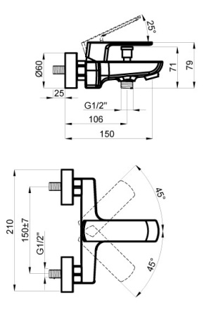 ATRI Смеситель для ванны с коротким изливом (AZ-15960501)