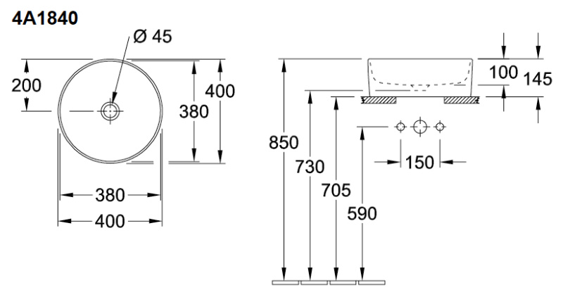 Раковина Villeroy & Boch Collaro 40x40 см, накладная 4A184001