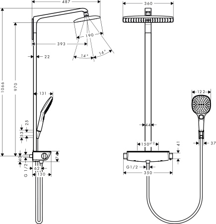 27112000 HG Raindance Select Raindance Select 360 Showerpipe, ½’
