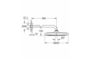 26668000 GROHE Tempesta 250 Верхний душ 250, круглый c душевым кронштейном 380мм, хром