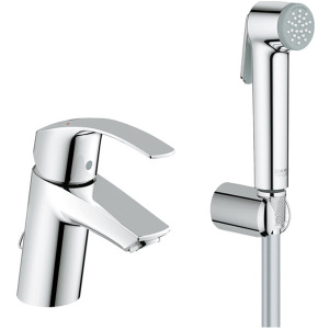 23124002 Смеситель для раковины GROHE Eurosmart New с цепочкой и гигиеническим душем, хром 