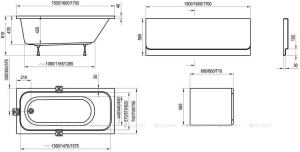 Ванна акриловая прямоугольная CHROME 170Х75