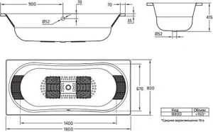 Ванна стальная BLB DUO COMFORT HG 180*80, белая, без отверстий для ручек, без ножек