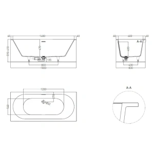 ORNELLA AXIS KIT 176x80 Встраиваемая ванна с прямоугольной чашей, регулируемые ножки, донный клапан "Up&Down" белый, сифон, интегрированный слив-перел