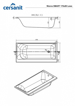 SMART 170*80 ванна (Левая), с ножками белый, Сорт 1, белый