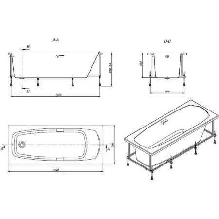 Акриловая прямоугольная ванна SURESTE 150х70, без панелей, без монтажного комплекта, без подголовника