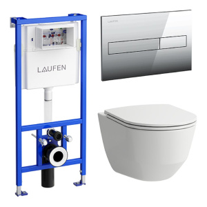 ПЭК LAUFEN PRO ZRU9307615 (инсталл. + унитаз подвесной Rimless + сид. Slim, SoftClose + клав. хром)